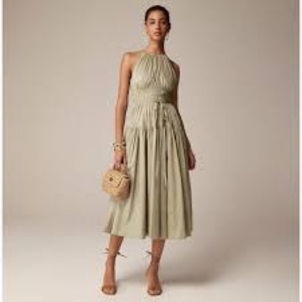 J..Crew Tie-Waist Halter Dress Green Medium